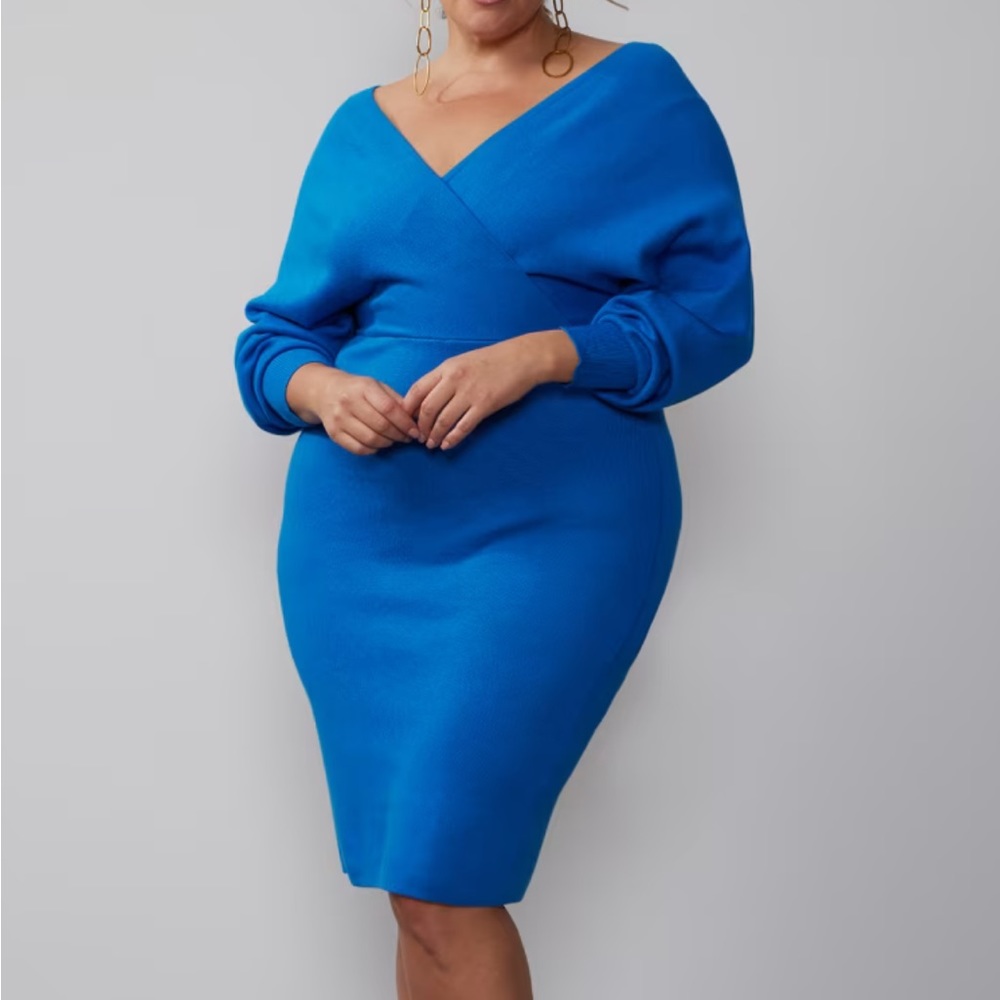 Dolman Sleeve Wrap Neck Sweater Dress